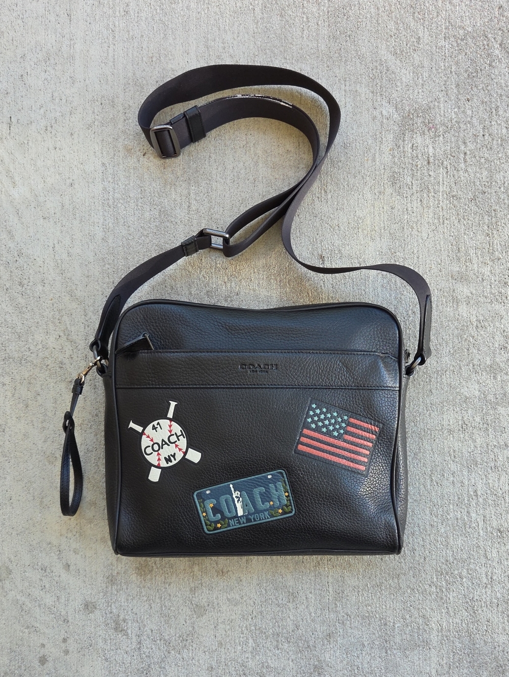 Coach crossbody bag Charles camera bag American patches black leather